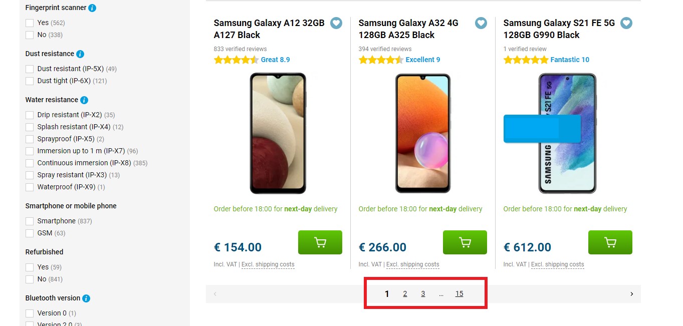 Przykład paginacji na stronie listingu produktów